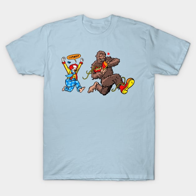 Bigfoot and Clown - Big Shoes to Fill T-Shirt by Angel Robot